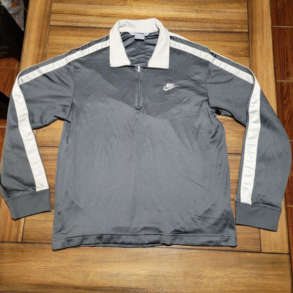 Nike LS Grey Quarter Zip Unisex Athletic Pullover Classic Stripes  - Size Large